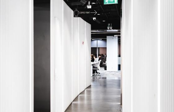 Polished commercial office corridor floor